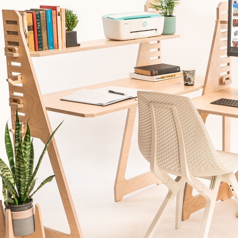 Modern Minimalist L-Shaped Desk with Open Metal Frame Leg Design