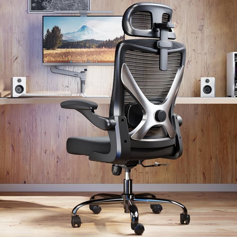 Modern Office Chair featuring Silver X-Brace and Mesh Backrest