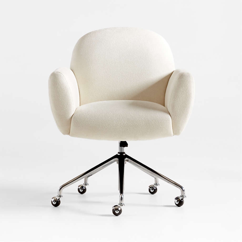 Modern Office Chair Ivory Curved Back Matte Black Base