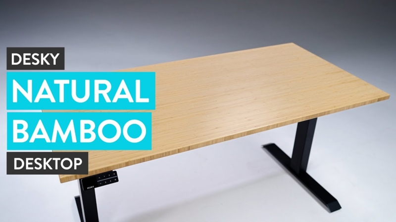 Modern Office Desk with T-Frame Legs and Bamboo Surface