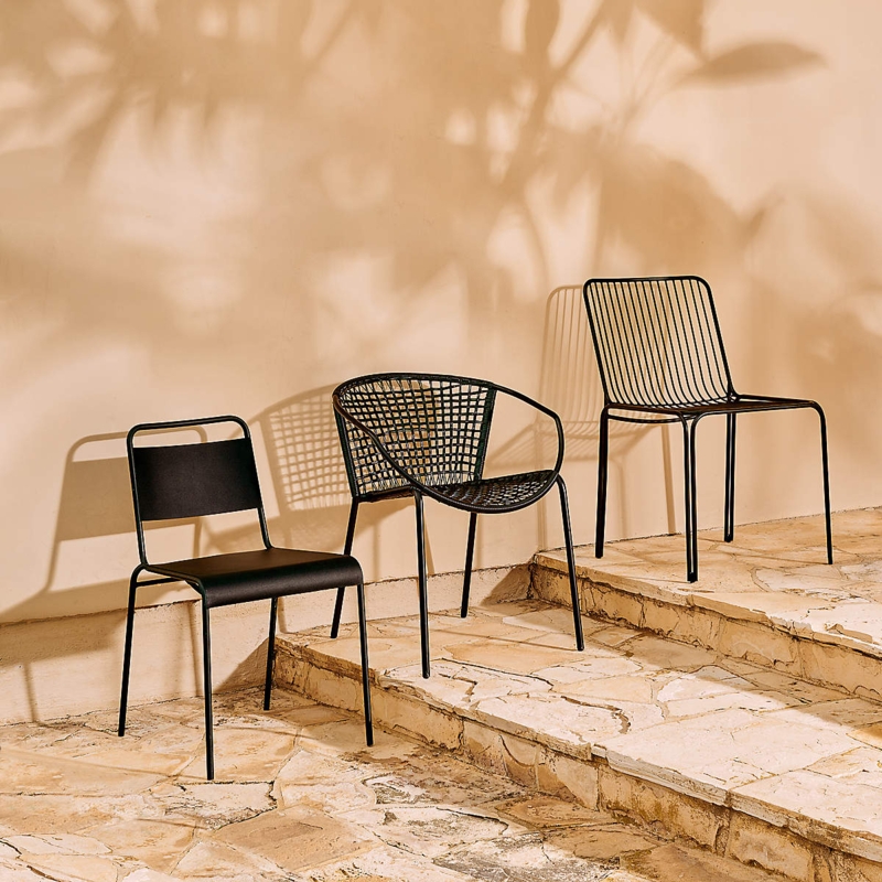 Modern Outdoor Dining Chair Matte Black Continuous Curve Back Stackable