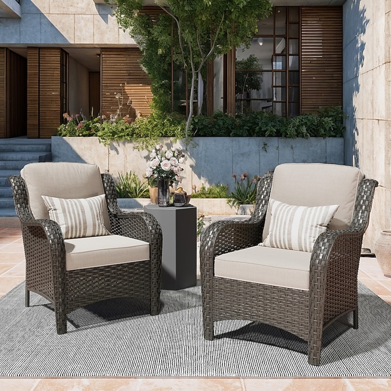 Modern Patio Chair Set with Woven Side Panels and Boxy Silhouette