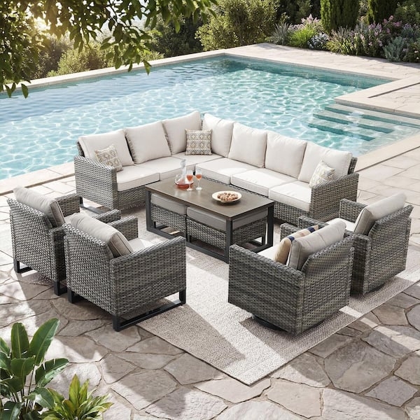 Modern Patio Conversation Set Charcoal Frames Wood Toned Slatted Table