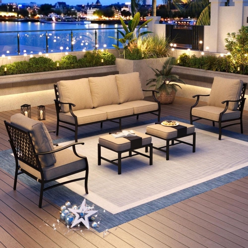 Modern Patio Conversation Set Metal Mesh Frame Modular Arrangement