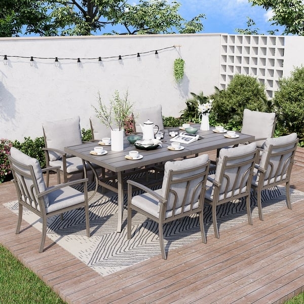 Modern Patio Dining Set 9-Piece Configuration Gray Metal Cushions