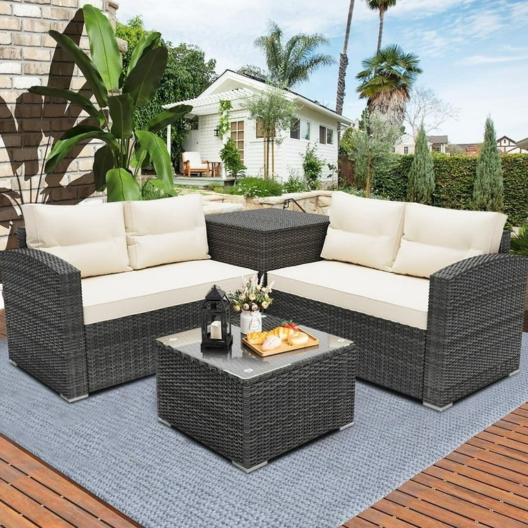 Modern Patio Furniture Set with High-Contrast Woven Rattan
