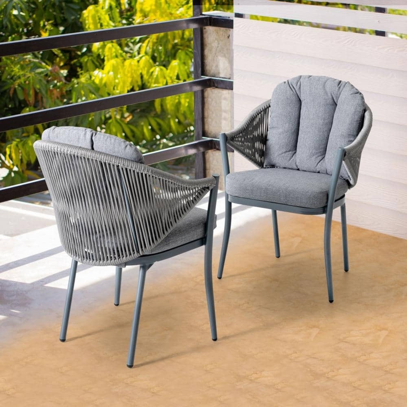 Modern Rope Outdoor Dining Chair with Woven Sides and Charcoal Frame