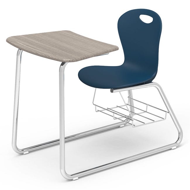 Modern School Combo Desk Unit Royal Blue Sled Base Vented Backrest