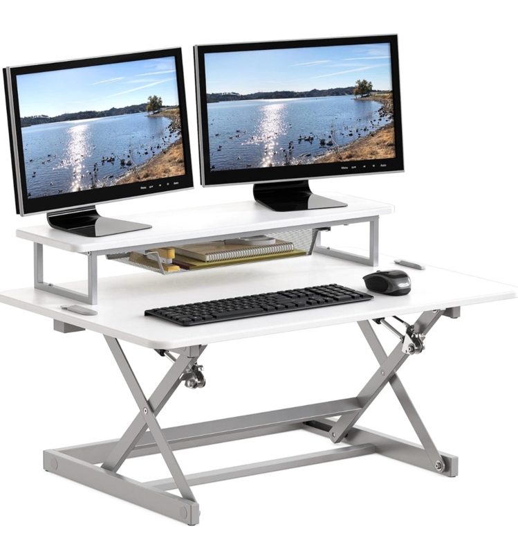 Modern Standing Desk Converter, Dual Tier with Side Handles