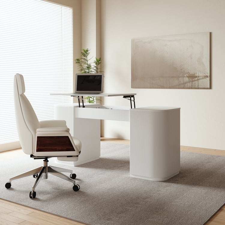 Modern Standing Desk with Fluted Cabinets and Gold Hardware Finish