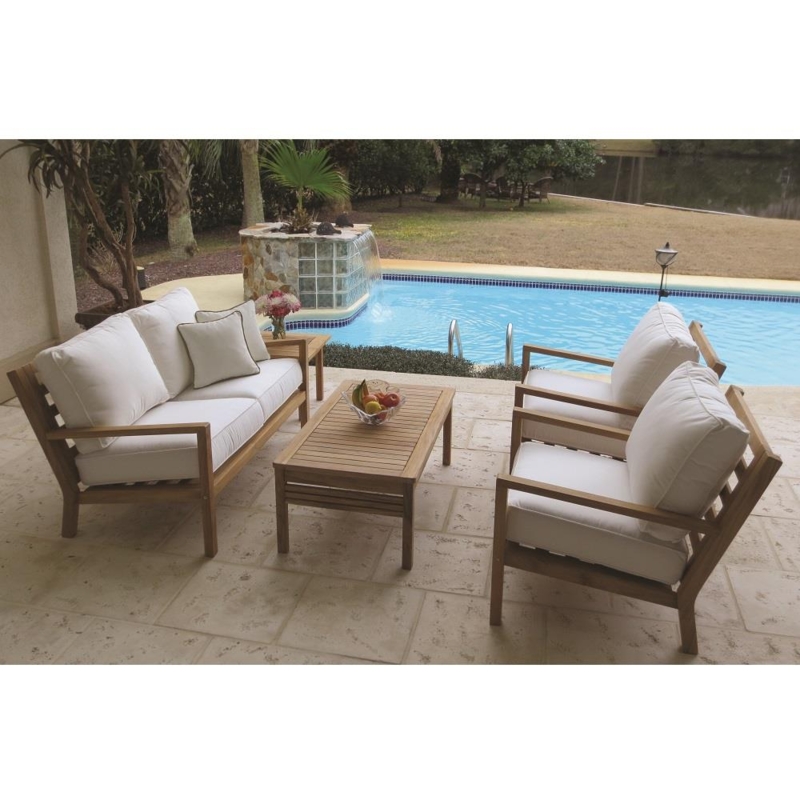 Modern Teak Slatted Outdoor Conversation Set with Angled Legs