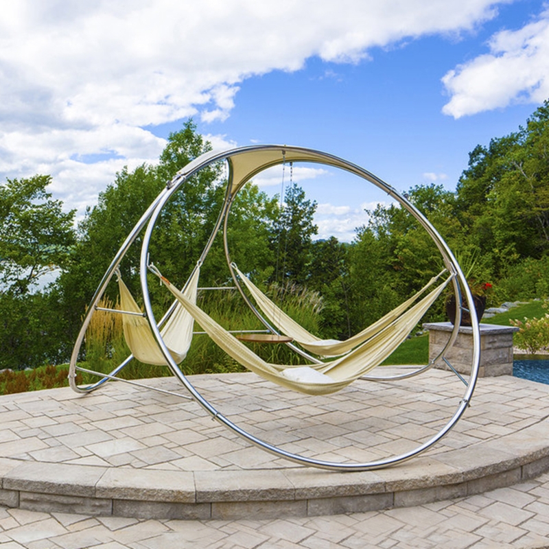 Modern Triple Hammock Stand with Sculptural White Metal Frame