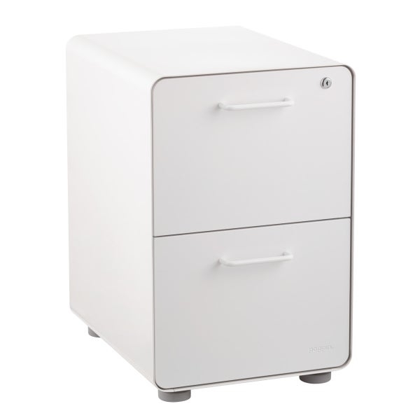 Modern White Filing Cabinet Rounded Corners Integrated Pulls Mobile