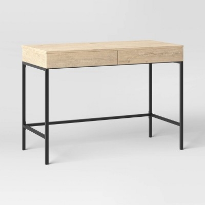 Modern White Writing Desk with Tapered Wood Legs