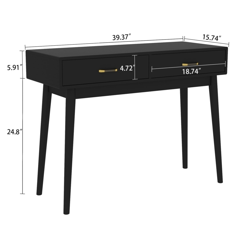 Modern Writing Desk in Matte Black Finish with Tapered Legs