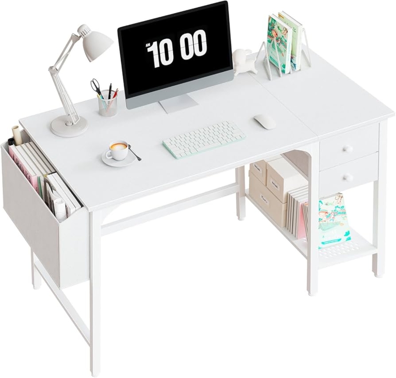 Modern Writing Desk Matte Finish Gold Knobs X Frame Legs