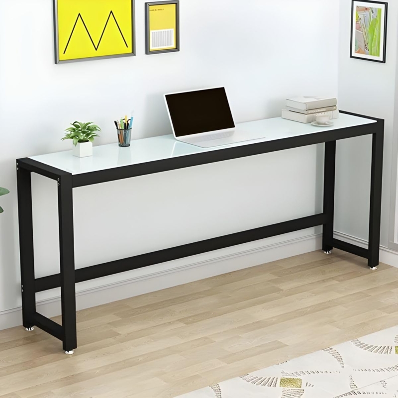 Modern Writing Desk with Tempered Glass Top and Mixed Finish Legs