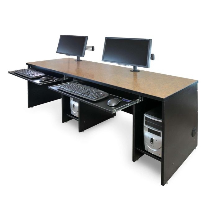 Modular Computer Desk with Integrated CPU Bay and Wire Management Grommets