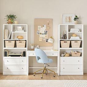 Modular Desk with Stacking Cubes and Open Shelving in White