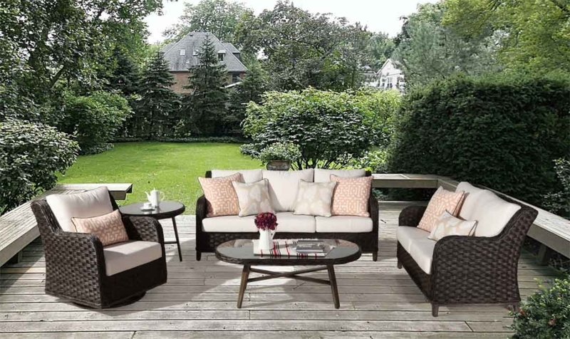 Modular Outdoor Seating Group Espresso Wicker Sectional Block Feet
