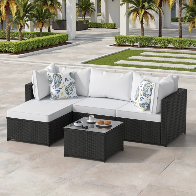 Modular Outdoor Sectional with Dark Wicker Contrast