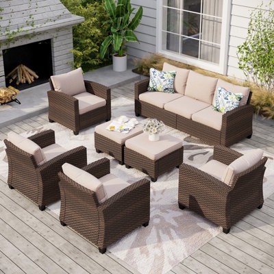 Modular Patio Conversation Set: 9 Person Capacity with Fire Pit Table