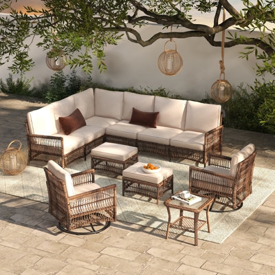 Modular Patio Conversation Set, Grey Woven L-Shaped Sectional, Deep Seating