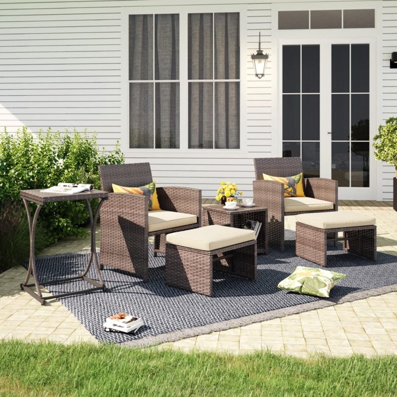 Modular Patio Furniture Set 6-Piece Wicker with Aqua Blue Cushions