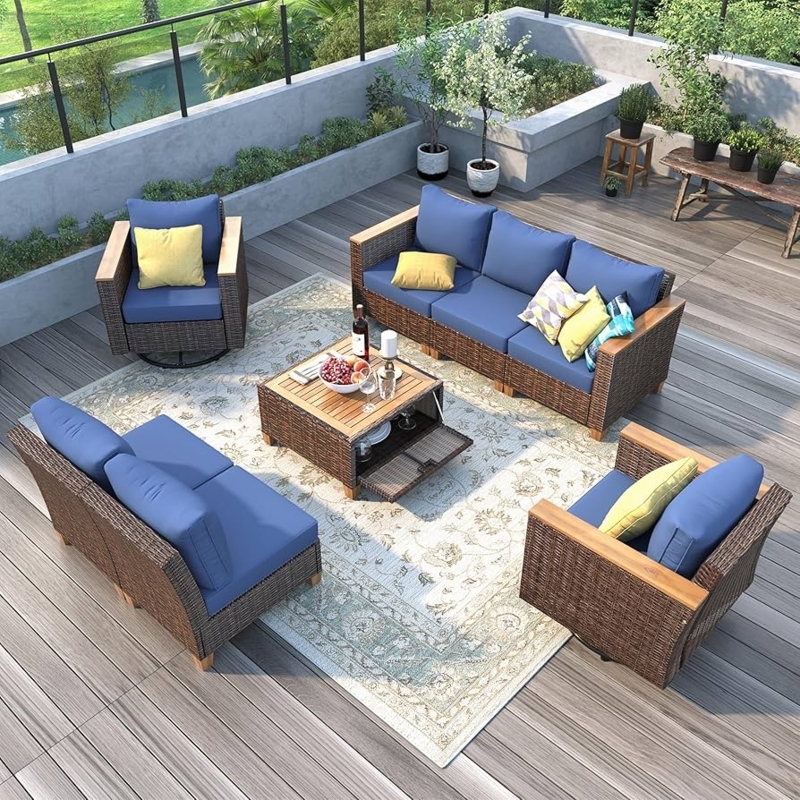 Modular Patio Furniture Set with Swivel Rocking Chairs, Navy Blue