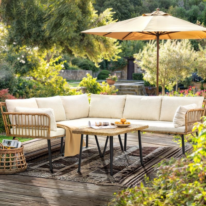 Modular Wicker Sectional Sofa with Gray Cushions for Modern Deck Seating