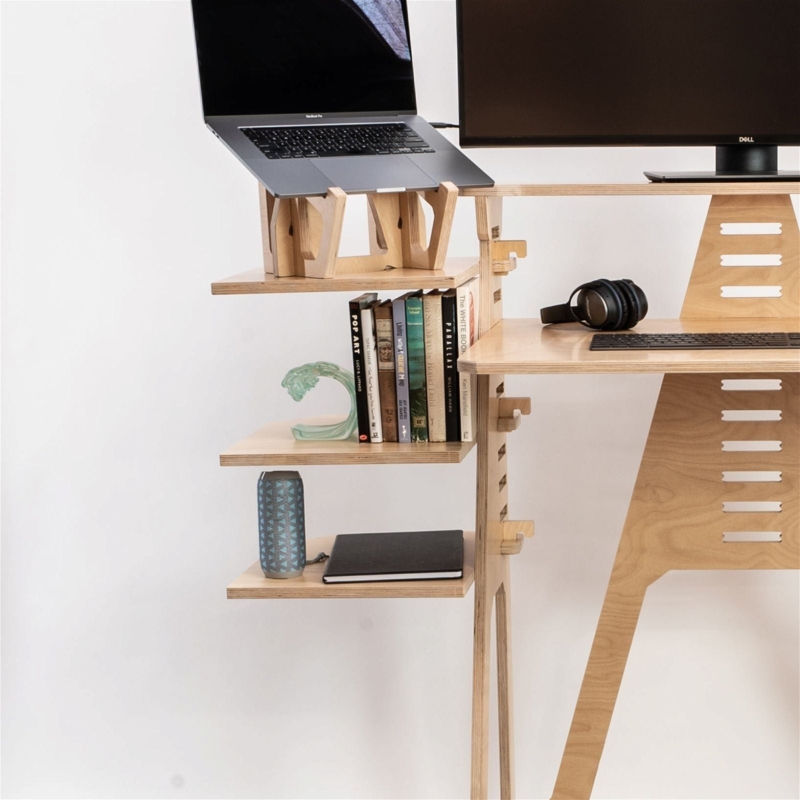 Monitor Riser Set Arched Silhouette Plywood Edges Slotted Joinery