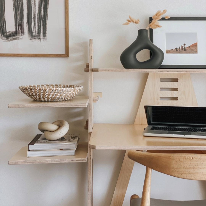 Monitor Stand Winged Silhouette Light Wood Ergonomic Riser Curved Edges