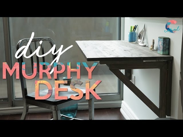 Murphy Desk Wall Mounted Fold Down Light Wood Internal Storage Idea