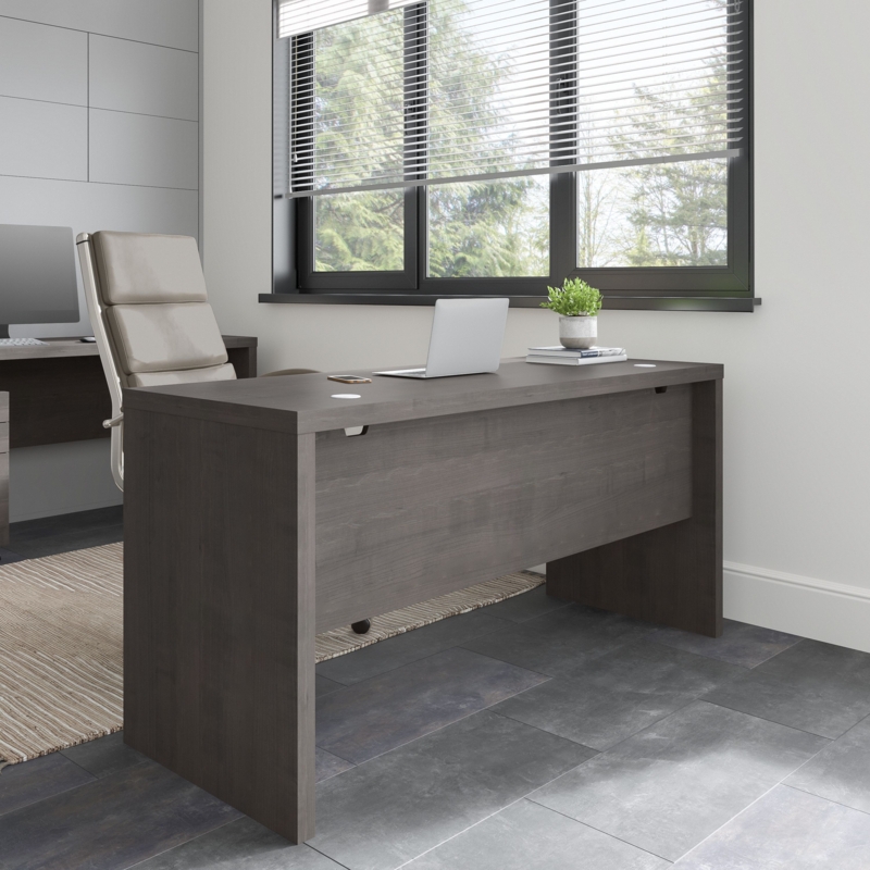 Narrow Credenza Desk with Slab Legs and Full Modesty Panel