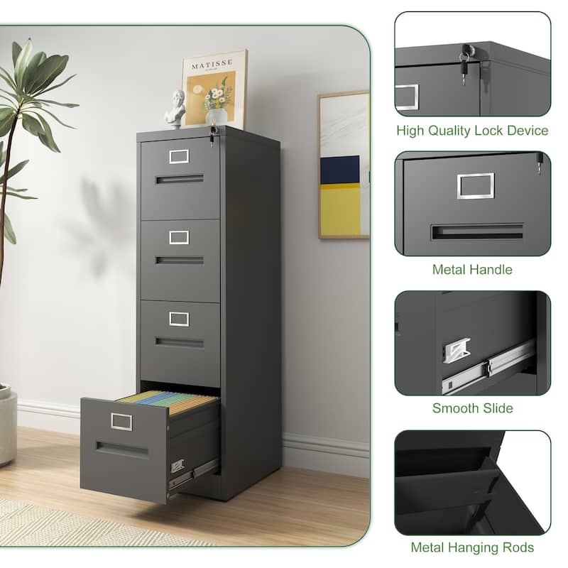 Narrow Filing Cabinet Metal Four Drawer Locking