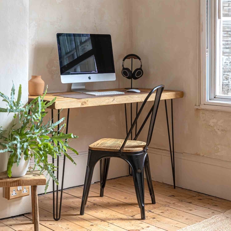 Natural Live Edge Desk, Thick Wood Slab, Hairpin Legs