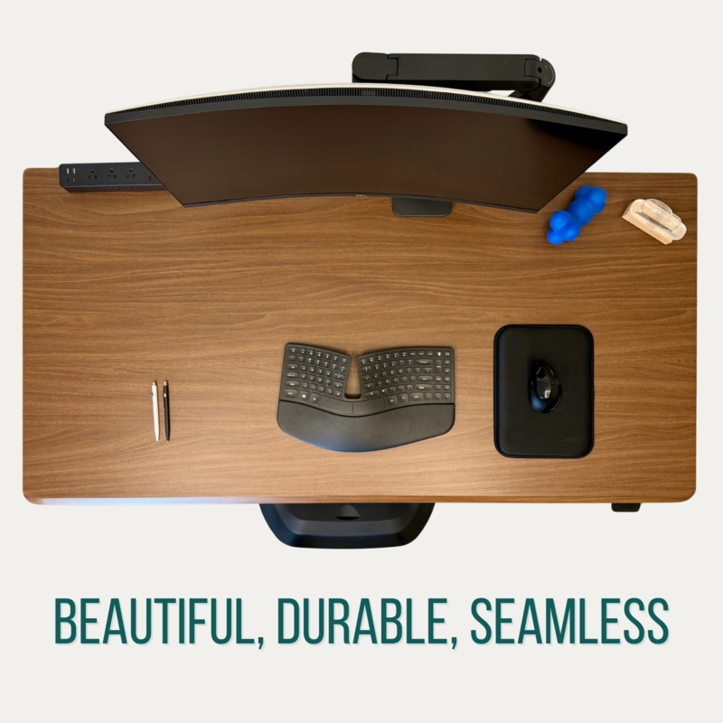 Natural Wood Standing Desk T-Frame Bamboo-like Grain Minimalist