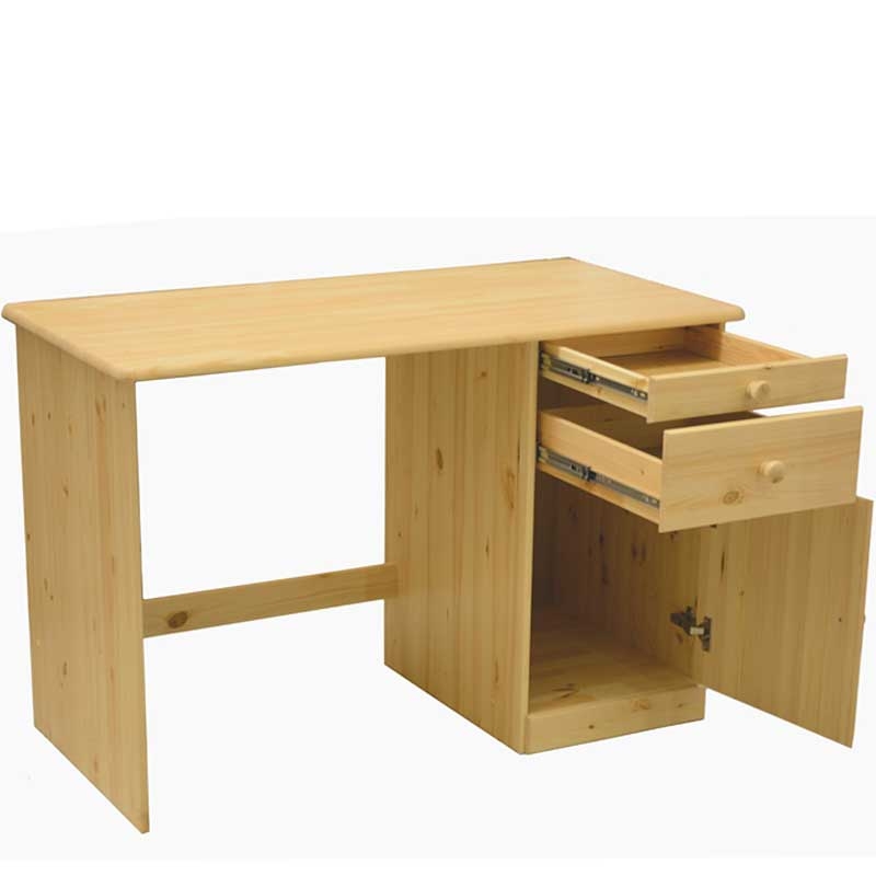 Natural Wood Writing Desk Three Drawers Tapered Legs Scandinavian