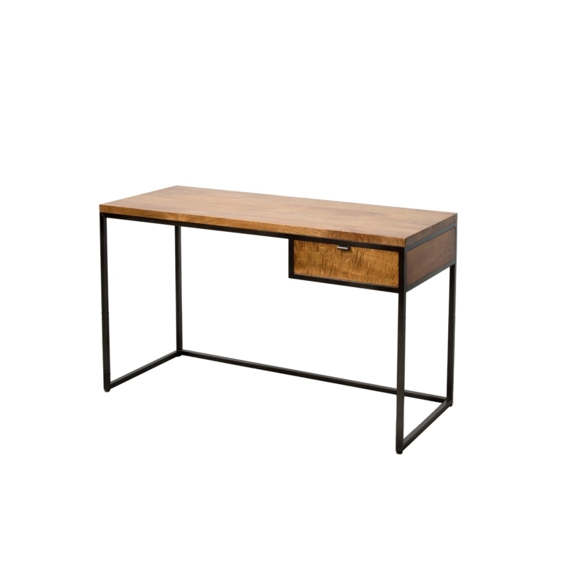 Natural Wood Writing Desk with Recessed Pulls and Tapered Legs