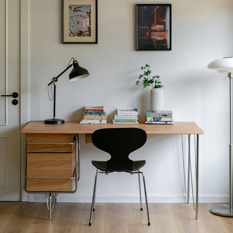 Natural Wooden Desk with Drawers & Chrome Frame - Trimline - Q99PU101