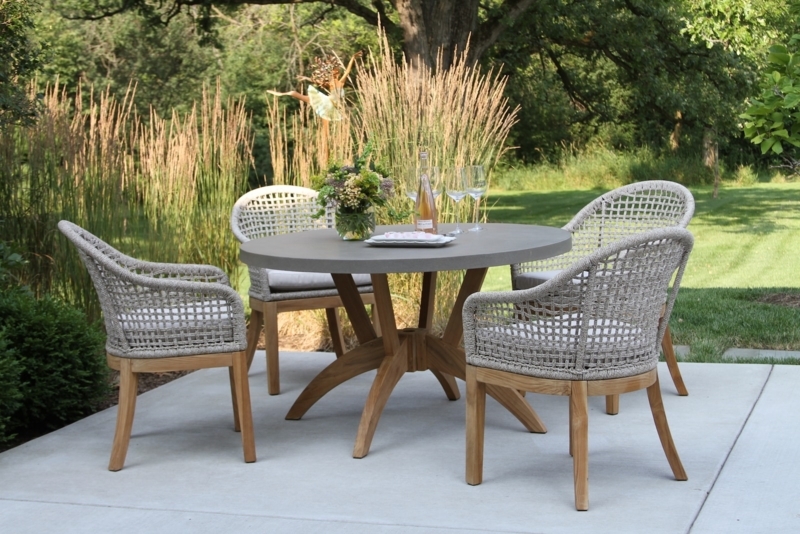 Nautical Rope Back Patio Chairs with Teak Toned Wood and Round Table