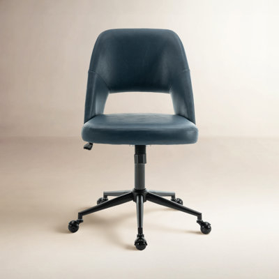 Navy Blue Armless Office Chair Polished Chrome Base Ball Casters