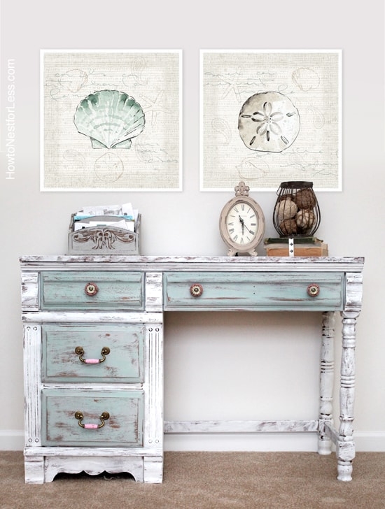 Navy Distressed Writing Desk with Brass Drop Pulls and Turned Legs