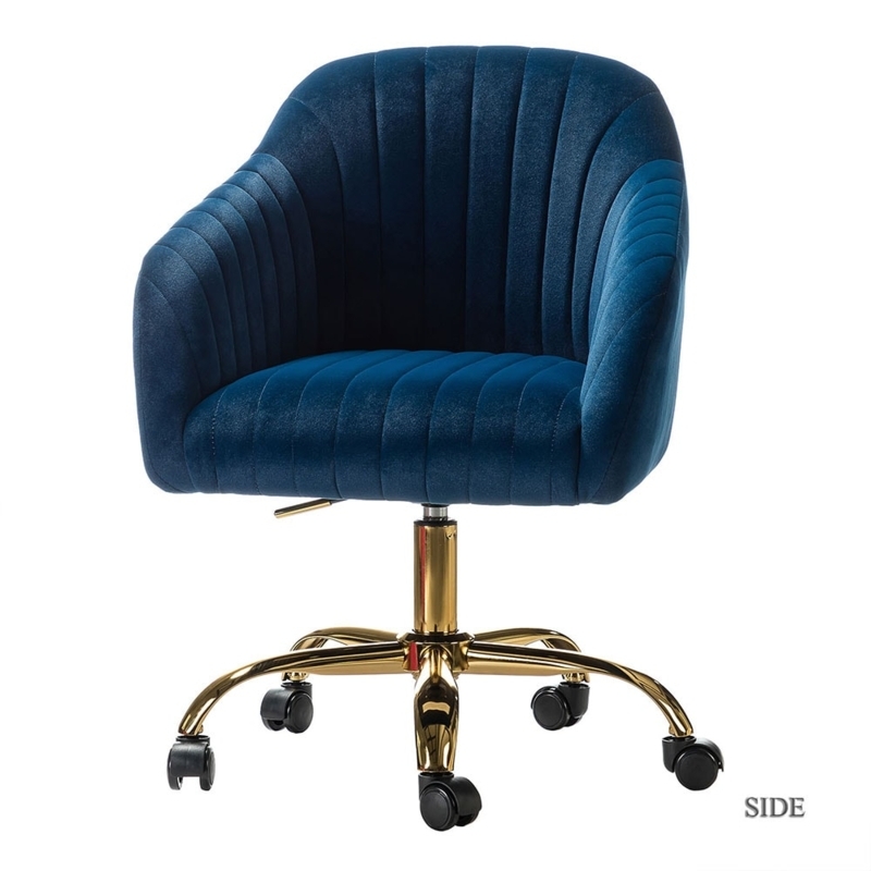 Navy Executive Office Chair with Gold Base & Channel Tufting