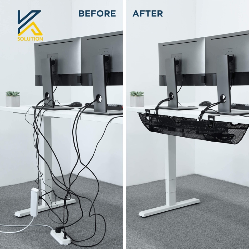 No Drill Cable Management Tray with Flexible Mesh for Desks