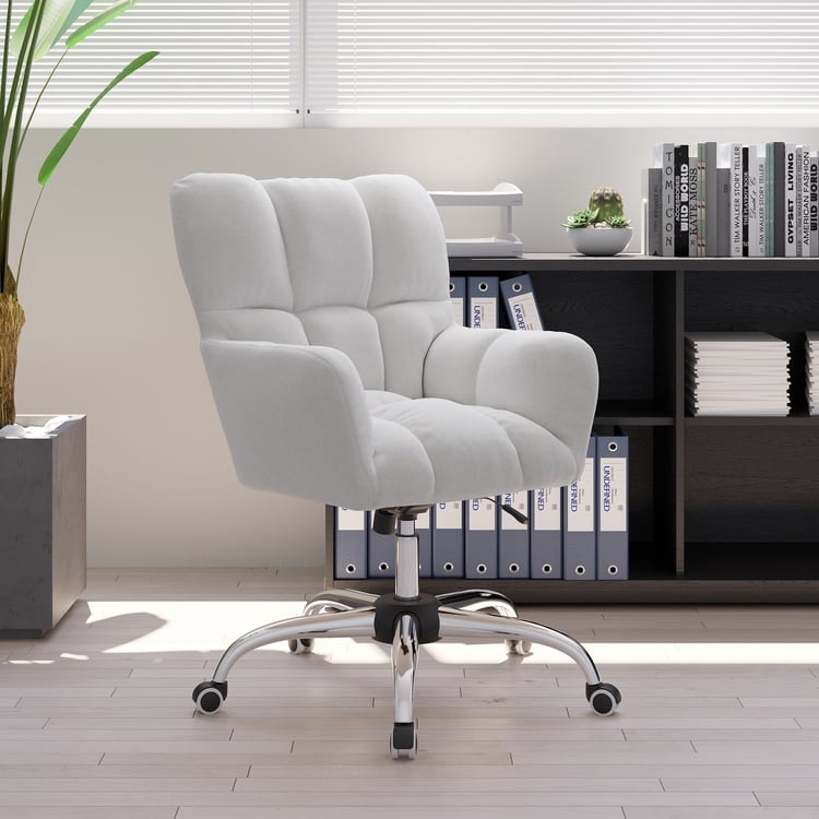 Office Chair All White Finish Vertical Ribbing Armless Swivel Base