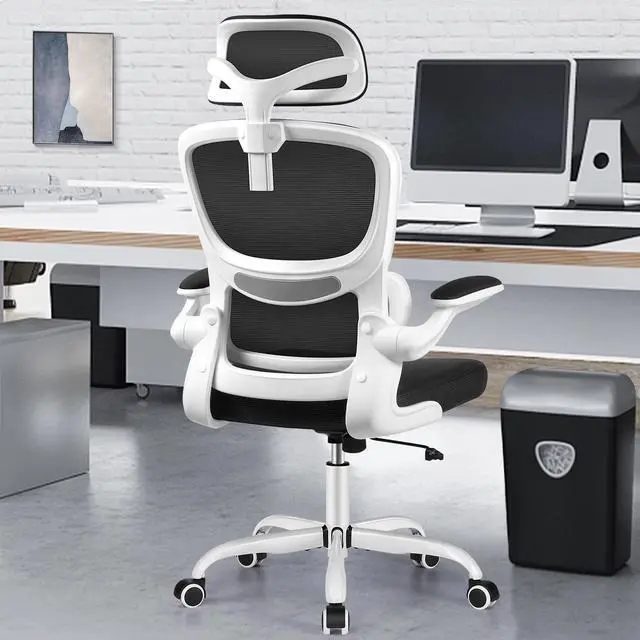 Office Chair All White Frame with Breathable Mesh Back Ergonomic Design