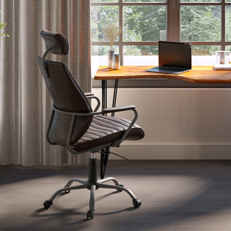 Office Chair Antique Brown Upholstery Vertical Stitched Executive Seating