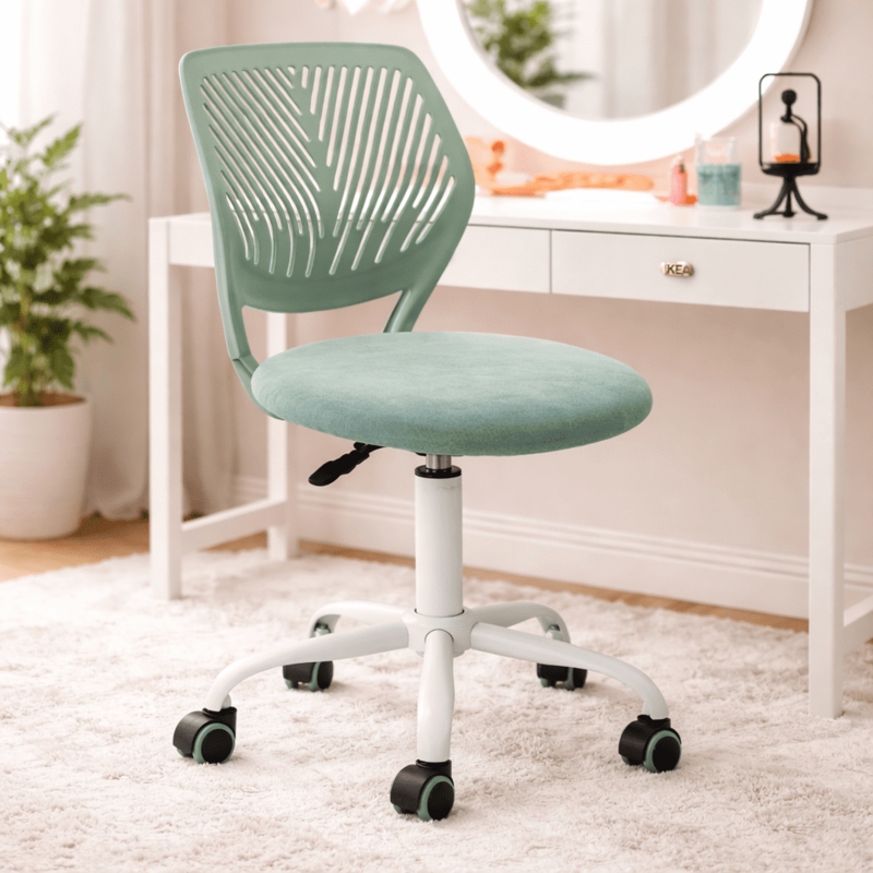Office Chair Aqua Velvet Scalloped Back Channel Tufting Gold Base