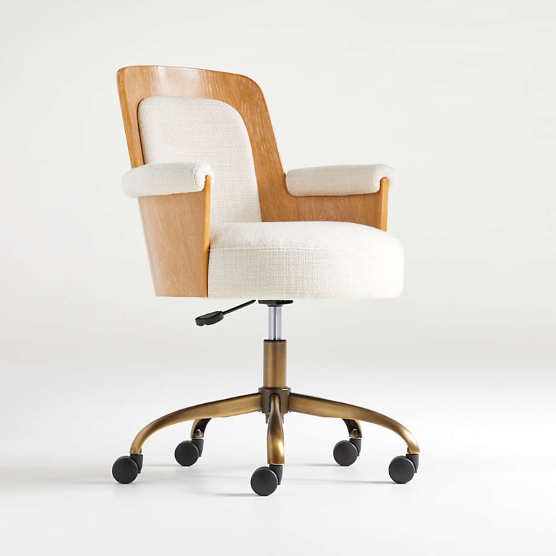 Office Chair Armless Design Curved Back Wood Toned Frame